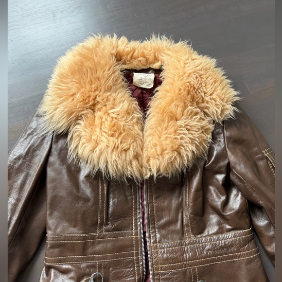70s leather jacket with fur size medium - Picture 6 of 11